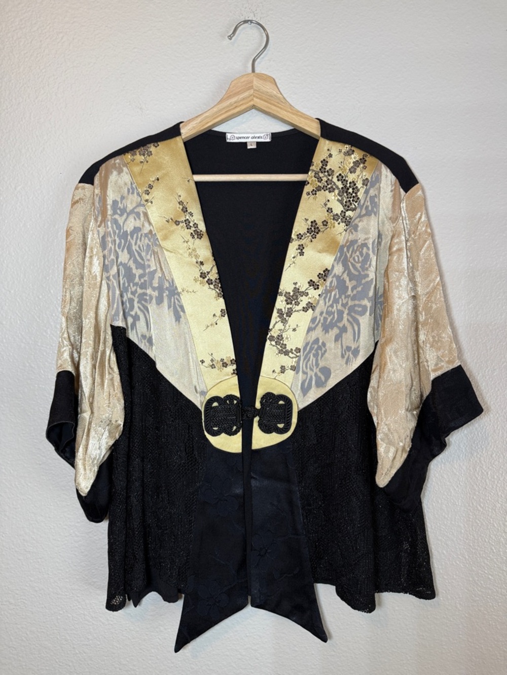 Vintage Spencer Alexis Kimono Jacket SZ L Top Black Gold 90’s Whimisigoth Boho